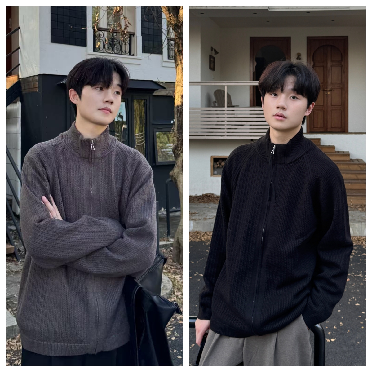 极简风男女同款拉链毛衣开衫外套