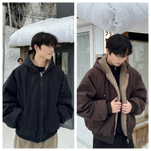 苏大恒定制秋冬仿貂毛座山雕重磅双面穿御寒加绒加厚棉服连帽外套