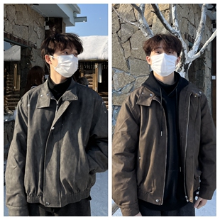 苏大恒秋冬复古做旧pu皮衣夹棉夹克cleanfit高级感机车风宽松外套