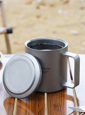 者纯钛双层马克杯钛杯隔热钛水杯新品轻便带盖双层马克钛杯咖啡杯