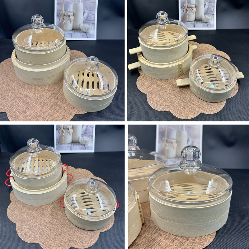 沙县小吃蒸笼 酒店早茶点心竹蒸笼配套 透明圆形食品盖面包盖PC盖