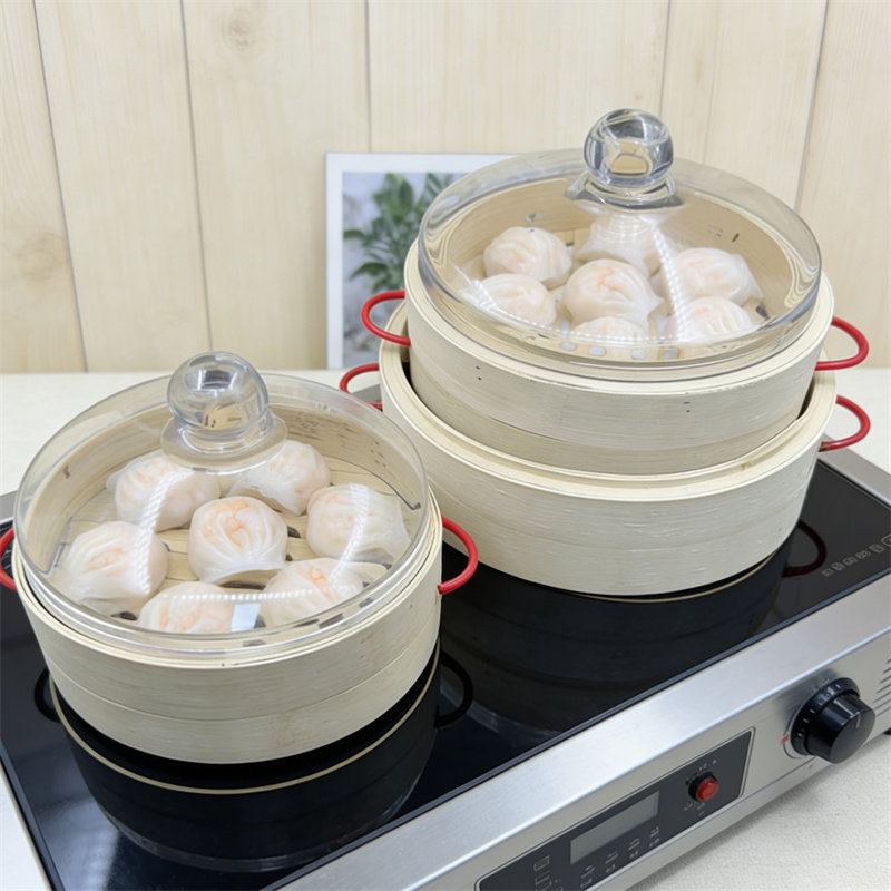沙县小吃蒸笼 酒店早茶点心竹蒸笼配套 透明圆形食品盖面包盖PC盖