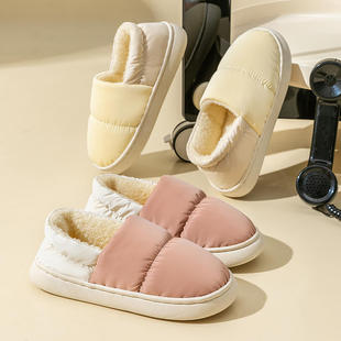 居家防水厚底外穿保暖居家拖鞋 羽绒布包跟棉拖鞋 时尚 情侣款 女冬季
