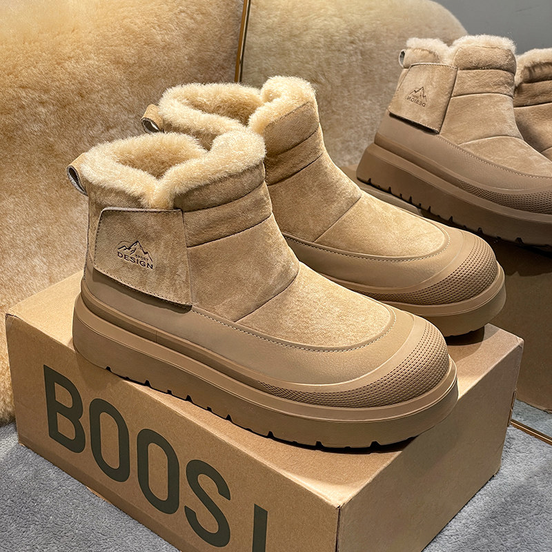 东北雪地靴男冬季加绒棉鞋厚底防寒男士皮毛一体防水大头面包棉靴