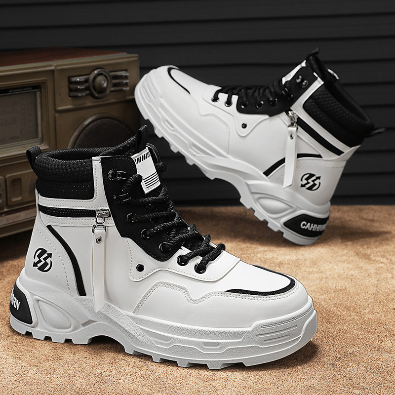 马丁靴男款冬季加绒保暖高帮英伦风厚底增高休闲运动工装登山棉靴