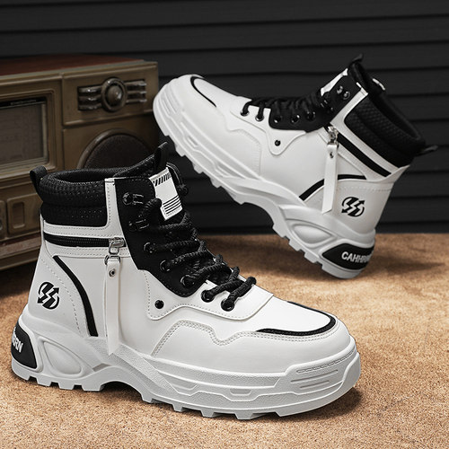 马丁靴男款冬季加绒保暖高帮英伦风厚底增高休闲运动工装登山棉靴