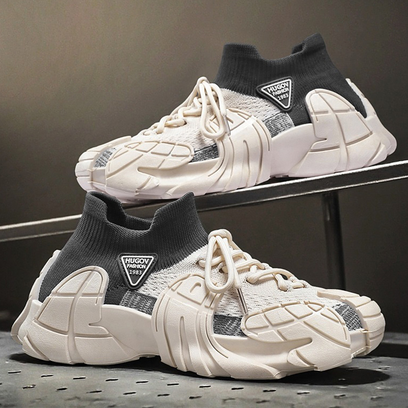 椰子男鞋秋冬飞织网面休闲运动袜子鞋懒人一脚蹬轻便百搭老爹潮鞋