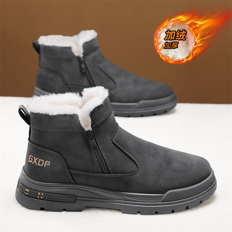 东北保暖棉鞋2025新款冬季皮毛一体雪地靴男加绒加厚侧拉链马丁靴