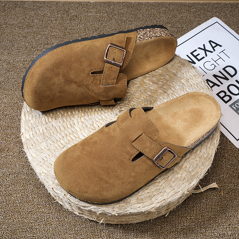 勃肯鞋男冬季包头室内大码办公室开车半拖软底防滑加绒保暖棉拖鞋