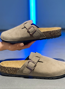 半拖鞋男款夏季一脚蹬软木情侣勃肯凉拖大码47办公室休闲包头凉鞋