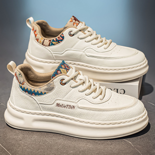 男鞋2026新款防滑潮流百搭小众皮面板鞋男士港风休闲增高小白潮鞋