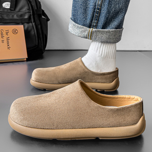 勃肯男鞋冬季防滑加绒保暖棉鞋男士一脚蹬工作上班百搭软底穆勒鞋
