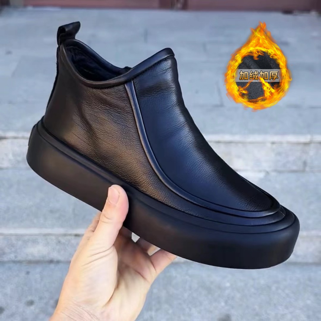 皮鞋男冬季加绒加厚保暖二棉鞋男士英伦风商务休闲防滑耐磨高帮鞋