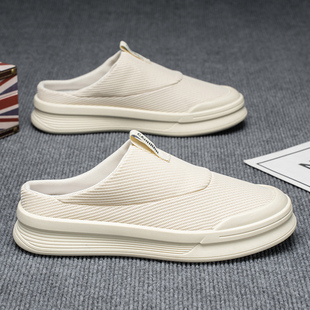 老北京布鞋男款春季透气防滑休闲板鞋轻便软底一脚蹬白色帆布男鞋