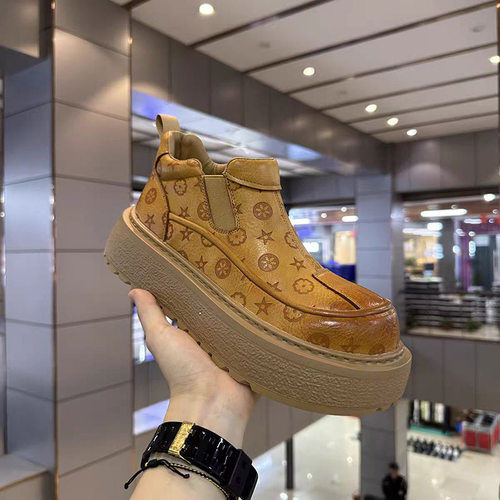 欧洲站男鞋冬季2025新款马丁靴切尔西厚底增高压花休闲鞋大头板鞋