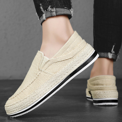 老北京布鞋男款冬季透气运动薄款亚麻帆布鞋软底轻便一脚蹬休闲鞋