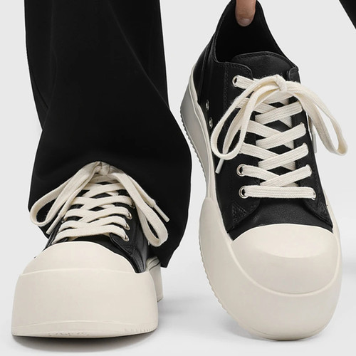 男鞋冬季百搭大头鞋青少年休闲运动德比鞋学生板鞋内增高黑色潮鞋