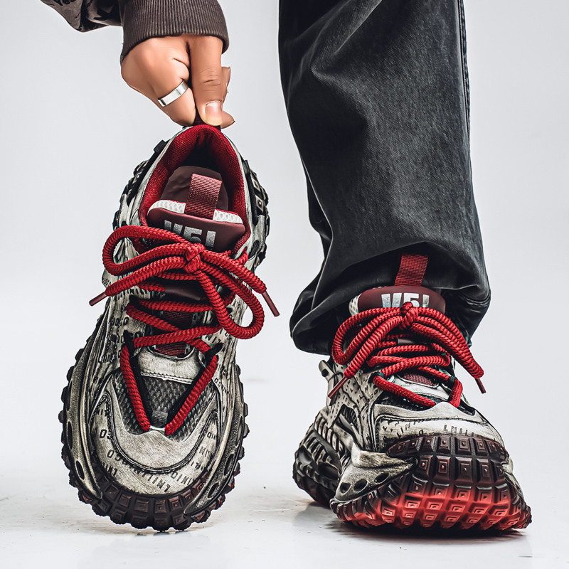 男鞋2025新款秋冬潮牌透气厚底百搭休闲跑步运动轮胎底增高老爹鞋