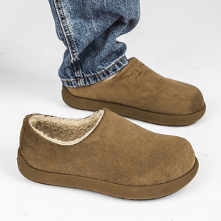 勃肯鞋男款冬季加绒加厚保暖棉鞋一脚蹬皮毛一体雪地靴男士穆勒鞋