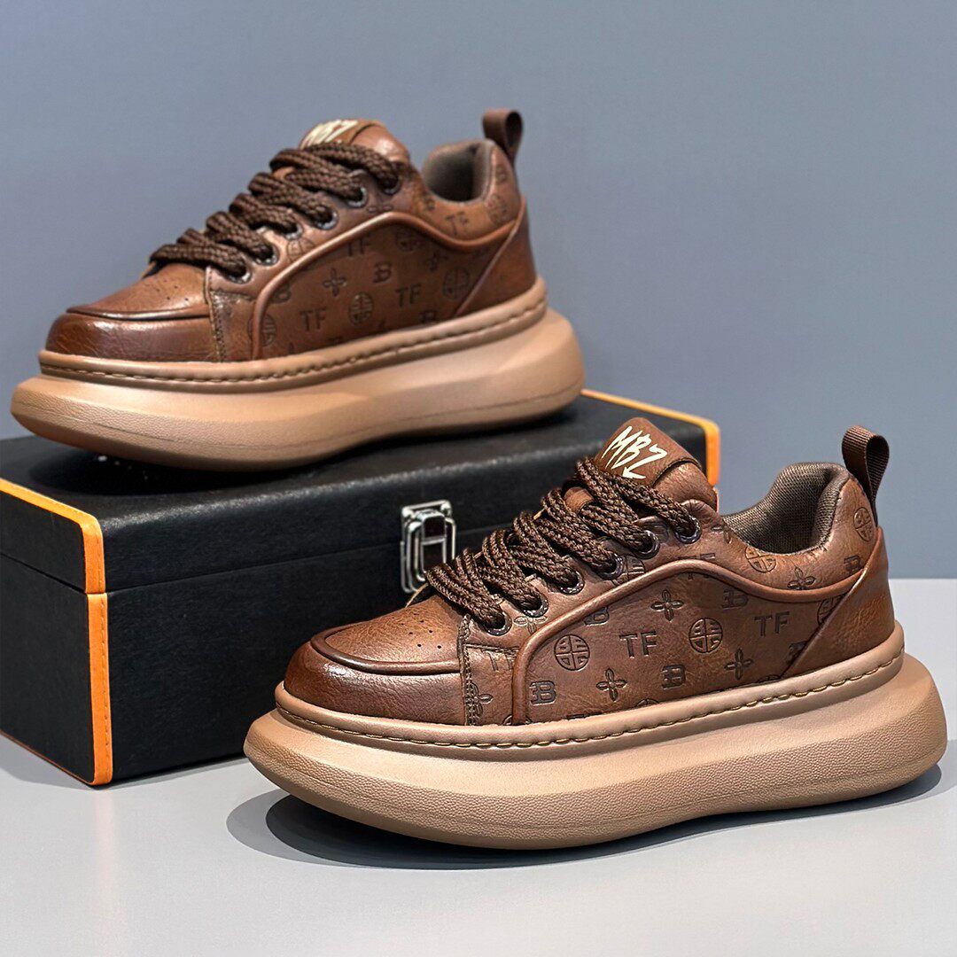 欧洲站男鞋冬季百搭复古皮面休闲板鞋男士面包鞋厚底增高小众原创,流行男鞋,时尚休闲鞋,淘宝优惠券,粉丝福利购,淘宝优惠卷