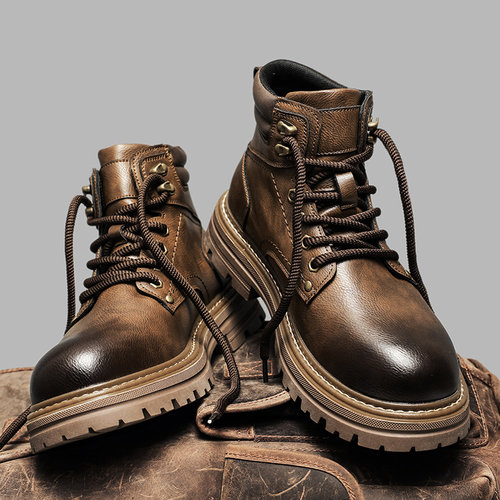 马丁靴男款2025新款冬季美式复古中帮皮靴英伦高帮厚底机车工装鞋