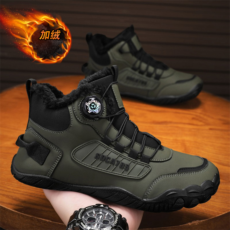 男鞋冬季工地干活加绒加厚棉鞋旋转扣户外登山运动厚底增高劳保鞋