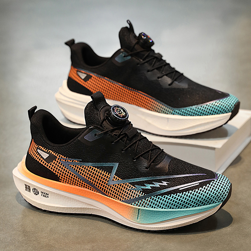 男鞋冬季旋转纽扣跑步减震运动鞋青少年休闲轻便跑鞋学生黑色潮鞋