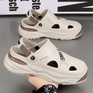 外穿运动开车两用沙滩涉水洞洞青少年厚底增高包头拖鞋 凉鞋 男夏季