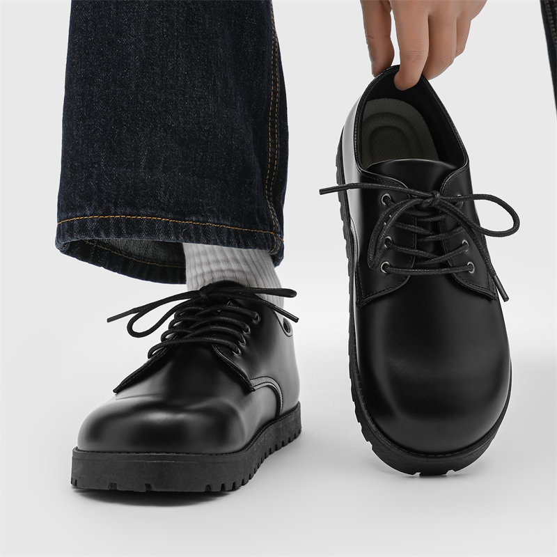 男款2025新款冬季透气英伦风德比鞋男士运动休闲黑色商务大头皮鞋