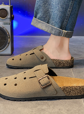 勃肯半拖鞋男夏季外出休闲大码47上班凉鞋办公室防滑软木包头凉拖