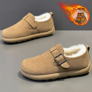 男鞋冬季加绒保暖一脚蹬勃肯棉鞋皮毛一体防水防滑厚底穆勒雪地靴