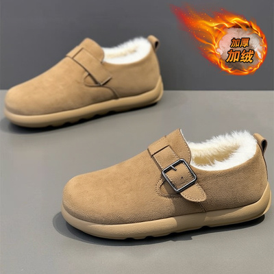 男鞋冬季加绒保暖一脚蹬勃肯棉鞋皮毛一体防水防滑厚底穆勒雪地靴