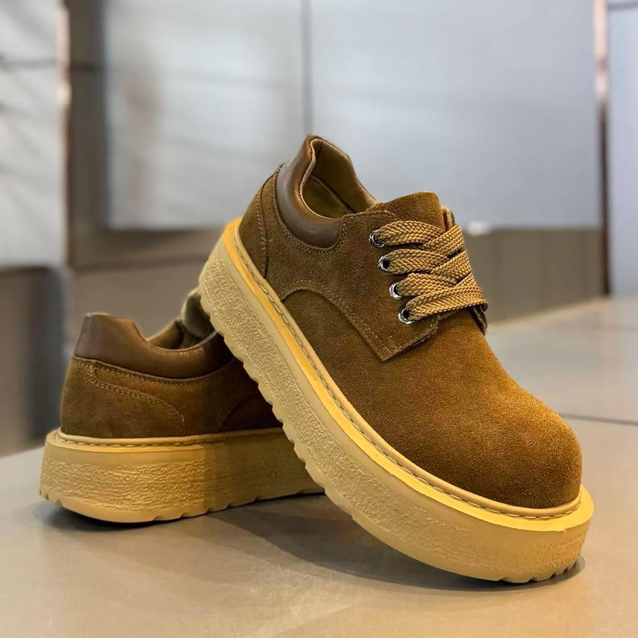 勃肯男鞋冬季款2025新款磨砂真皮厚底德比皮鞋复古大头低帮马丁靴