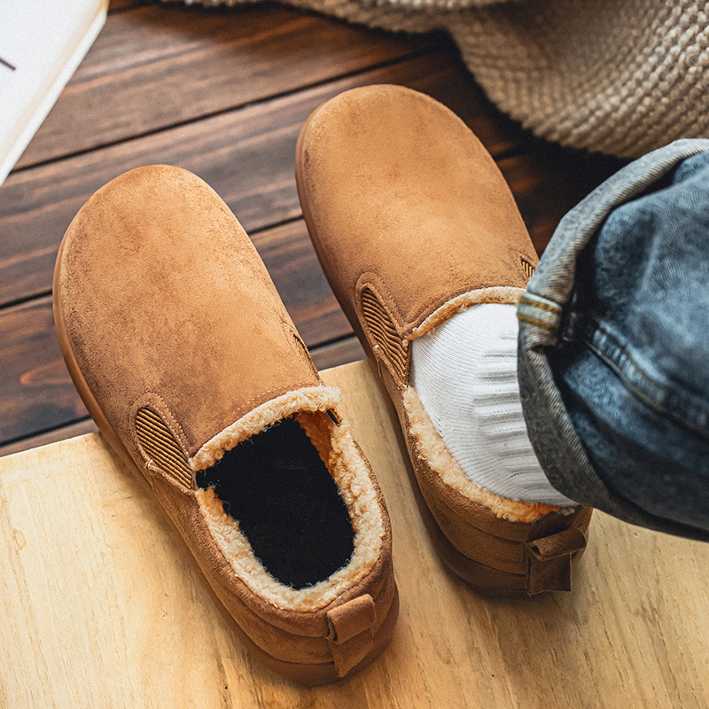 勃肯鞋男2025新款冬季加绒加厚保暖一脚蹬棉鞋皮毛一体防寒雪地靴