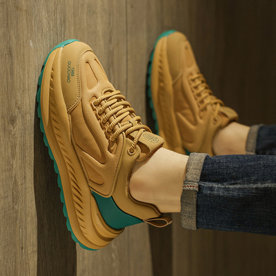 欧洲站男鞋冬季真皮高级感阿甘板鞋防滑加绒棉鞋运动休闲老爹潮鞋