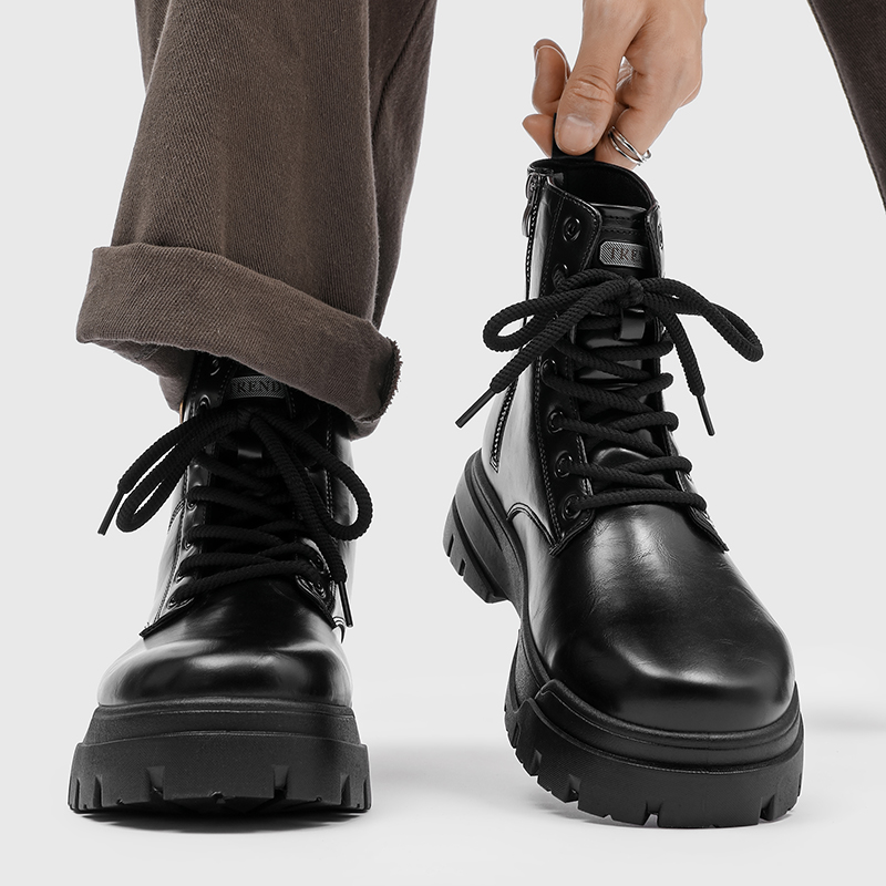马丁靴男款秋冬防滑休闲复古百搭英伦皮鞋男士厚底高帮黑色机车靴