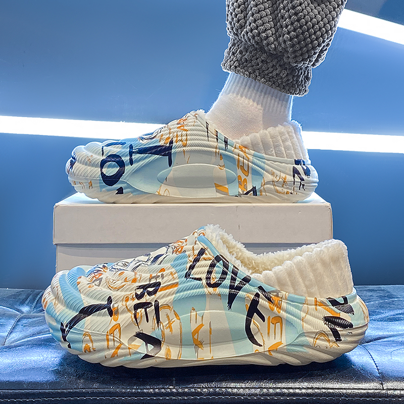 包头拖鞋男冬季防水防滑厚底居家可踩跟棉鞋男士加绒加厚保暖棉拖