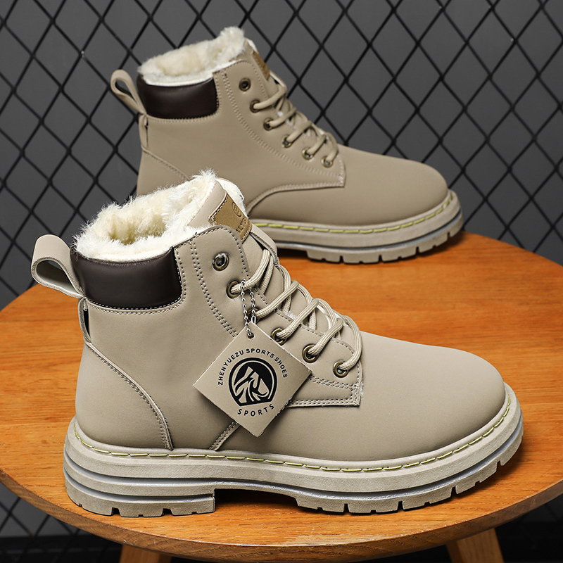 马丁靴男2025年新款男士棉鞋加绒加厚保暖皮毛一体防寒高帮工装靴