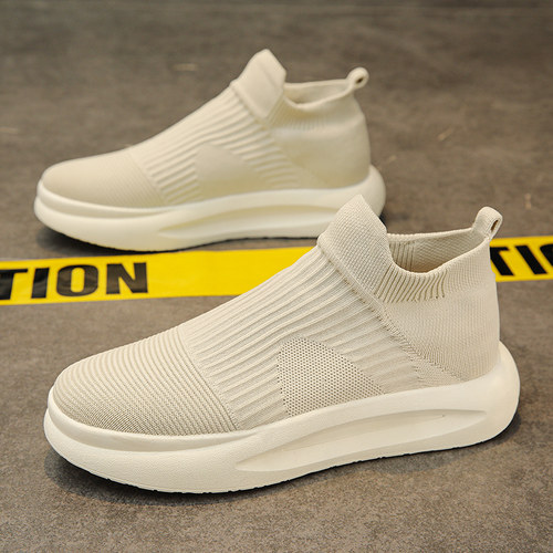 一脚蹬男鞋春季透气网面针织厚底休闲鞋男士上班工作防滑袜子潮鞋