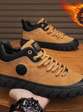 男鞋冬季加绒保暖防滑低帮休闲棉鞋男士工作上班软底百搭复古板鞋