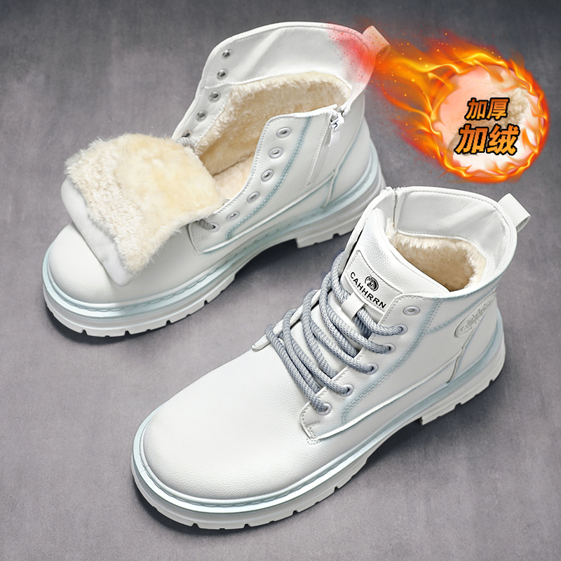 马丁靴男冬季加绒加厚棉鞋英伦风皮靴增高工装皮毛一体高帮雪地靴