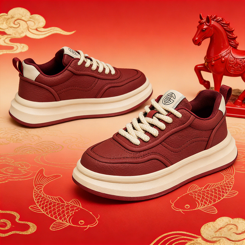 本命年男鞋2026新款马年限定红色板鞋休闲运动青少年学生高端皮鞋,流行男鞋,休闲板鞋,淘宝优惠券,粉丝福利购,淘宝优惠卷
