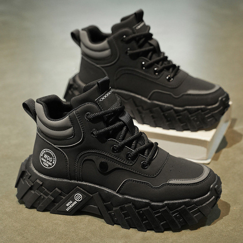 高帮男鞋冬季潮牌百搭厚底防滑耐磨劳保工装靴男士加绒保暖二棉鞋