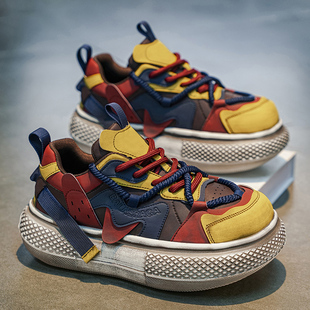 欧洲站男鞋2026新款春季高级感休闲增高大头鞋男士个性做旧老爹鞋