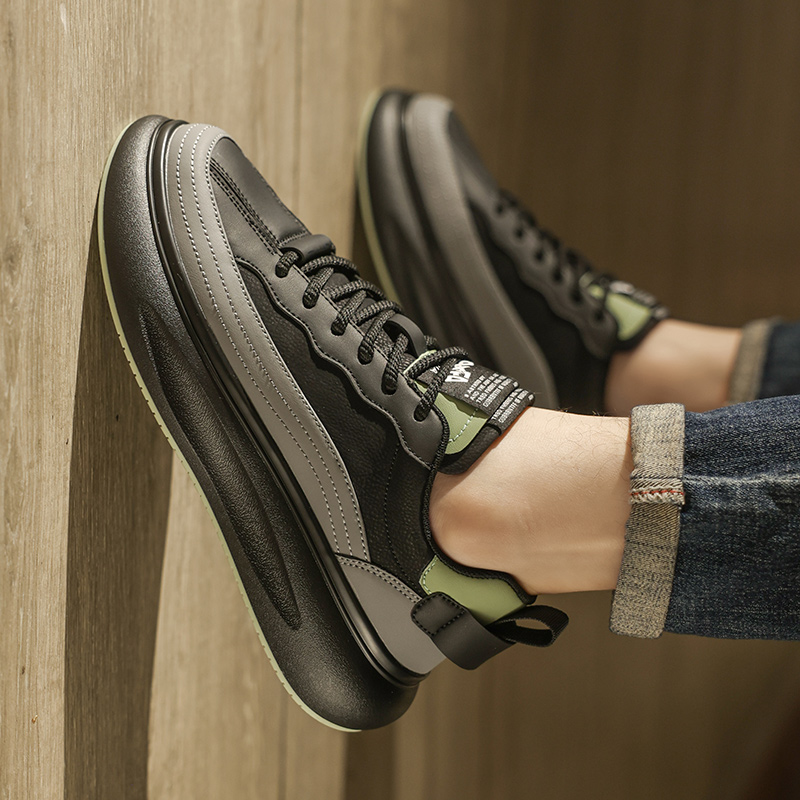 莆田阿甘男鞋秋冬休闲厚底增高男士运动板鞋真皮防水防滑黑色潮鞋