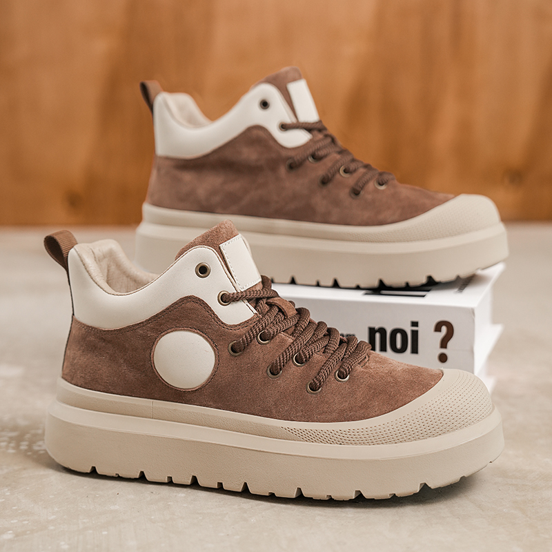 男鞋冬季防滑百搭潮流韩版男士运动休闲厚底增高防水真皮高帮板鞋