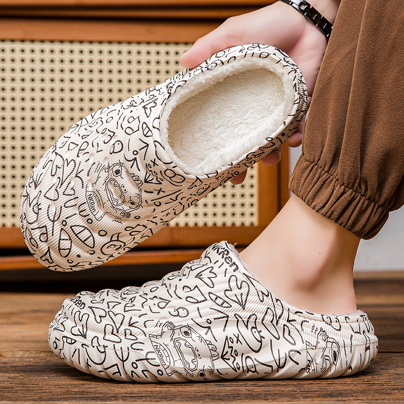 棉拖鞋男冬季加绒保暖皮毛一体包头棉拖情侣休闲居家室内大码棉鞋