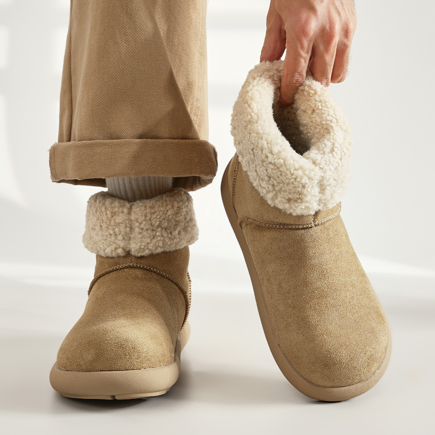 雪地靴男冬季皮毛一体勃肯棉鞋加绒保暖东北防寒防水加厚户外棉靴