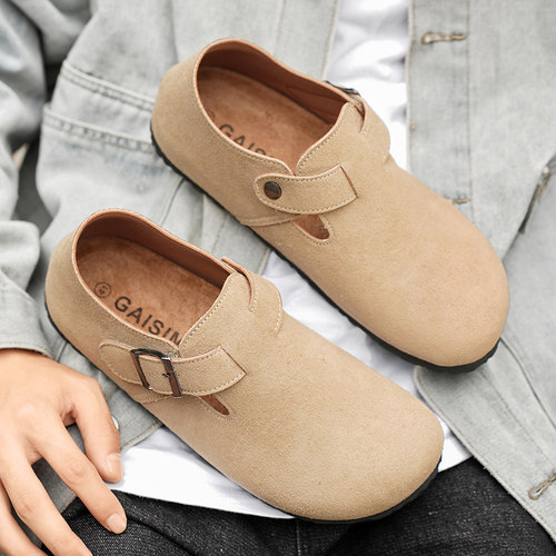 乐福鞋男冬季潮流复古一脚蹬轻便豆豆鞋青少年真皮翻毛休闲勃肯鞋