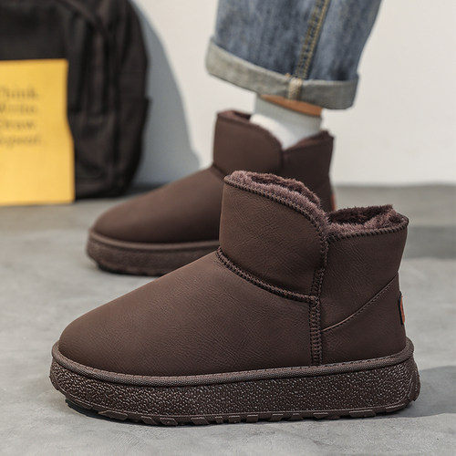 东北雪地靴男冬季防水防滑厚底加绒保暖皮靴男士皮毛一体面包棉鞋